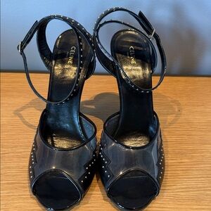 Celine Black and Clear Heeled Sandals